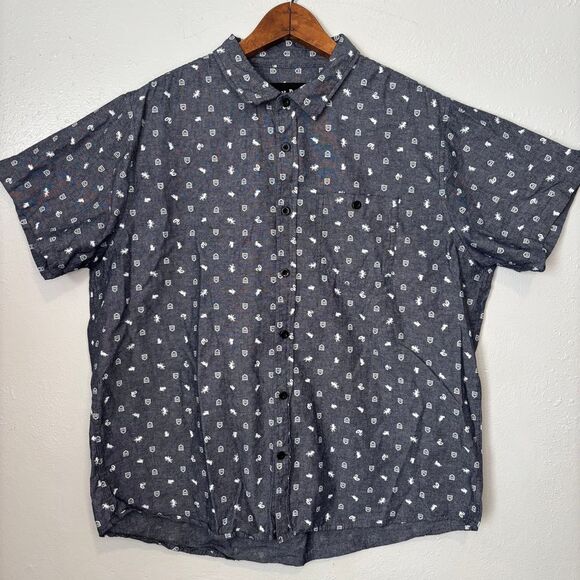 Harry Potter Hogwarts Houses Mens Button Down Gray Short Sleeve Shirt XXL Casual - Picture 1 of 7
